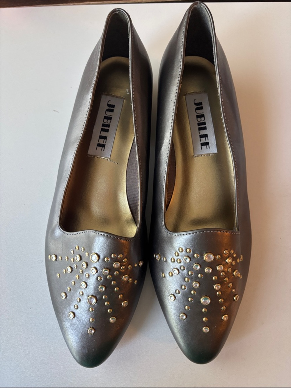 Jubilee Women’s Metallic Gray Studded Pointed Flats